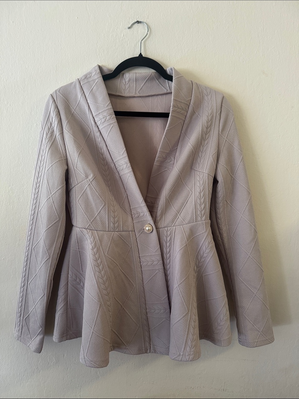 Classic Textured Peplum Jacket in Light Gray / Beige / Greige